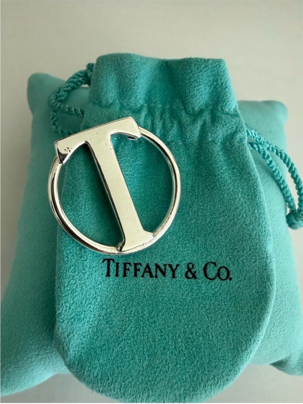 RARE - Tiffany & Co Sterling Silver Atlas T Keychain Key Ring -Vintage/Authentic